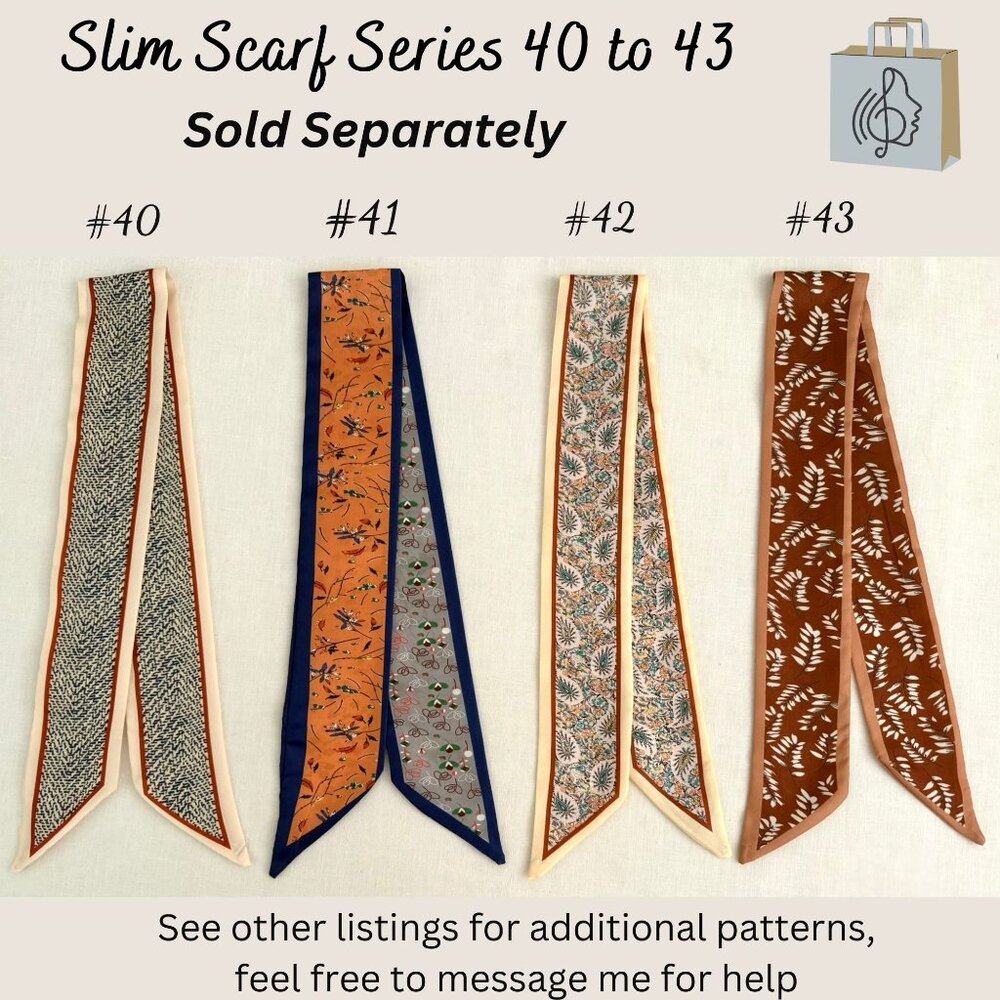 Slim Scarf Teal Mustard Boho Paisley Cream 34 inches Neck Hair Bag Wrap No 42 - Picture 9 of 9